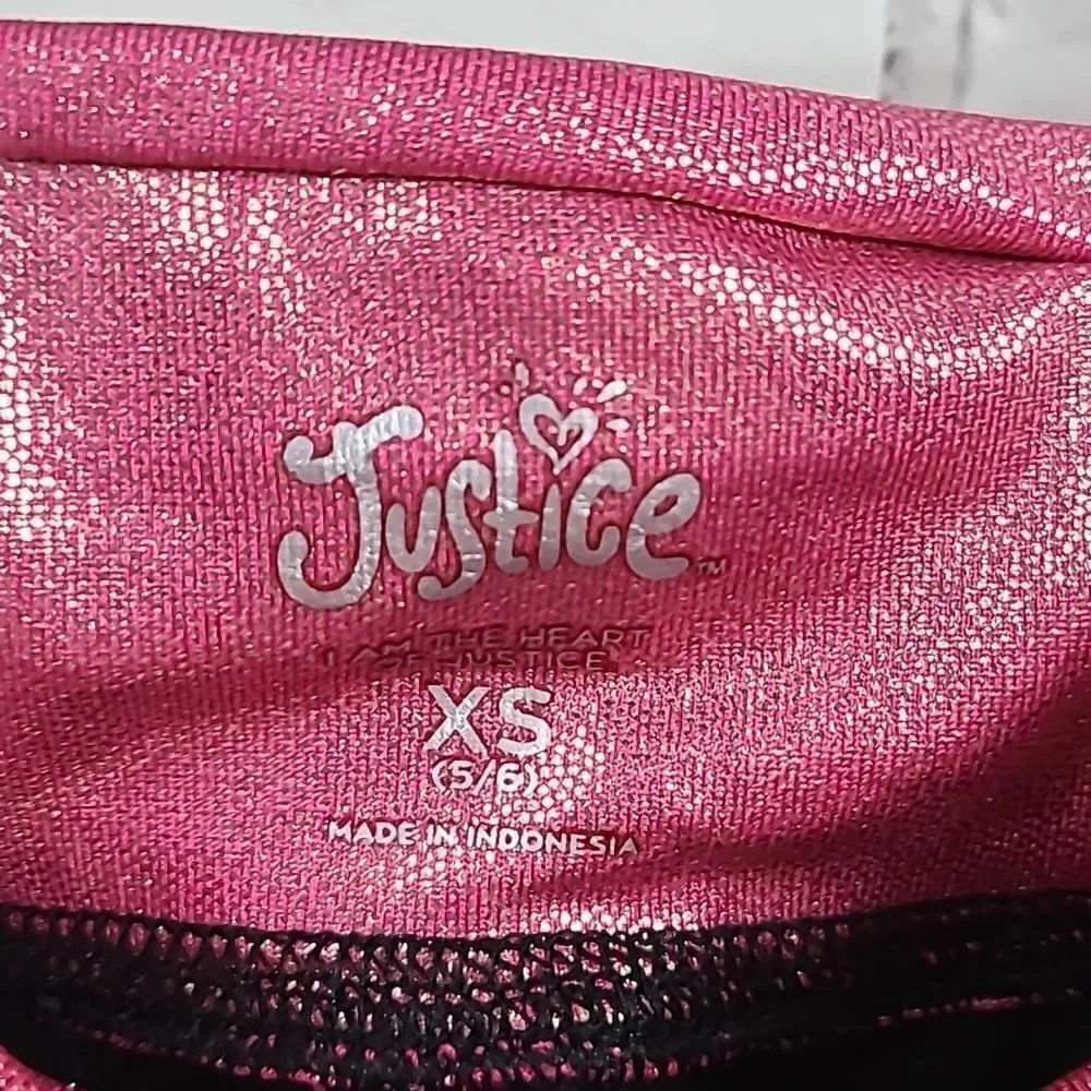 Justice Girls Leggings XS 5/6 Black Pink Shimmer Athletic Side Pocket Activewear